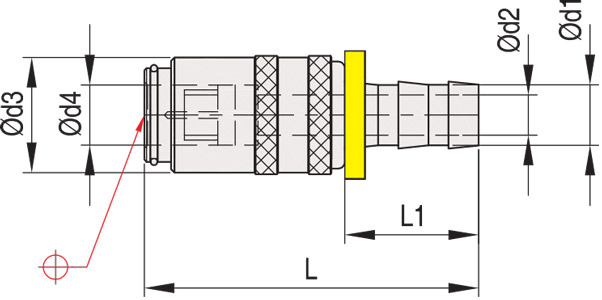 Муфта быстросъемная прямая Push-to-Lock с клапаном - MK10-PL, схема