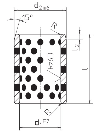 Направляющие втулки с самосмазывающимися графитовыми вставками WZ 9040, схема