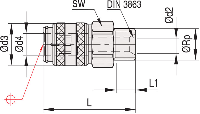 Муфта быстросъемная прямая с клапаном и резьбой - MK20, схема