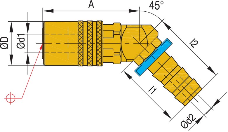 Муфта быстросъемная Jiffy Lok Push-to-Lock 45° с клапаном SVK- 45 PL, схема
